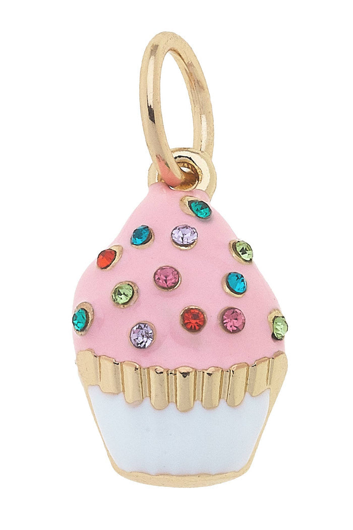 Pink bejeweled cupcake charm for jewelry gift from Magnolias Home Decor