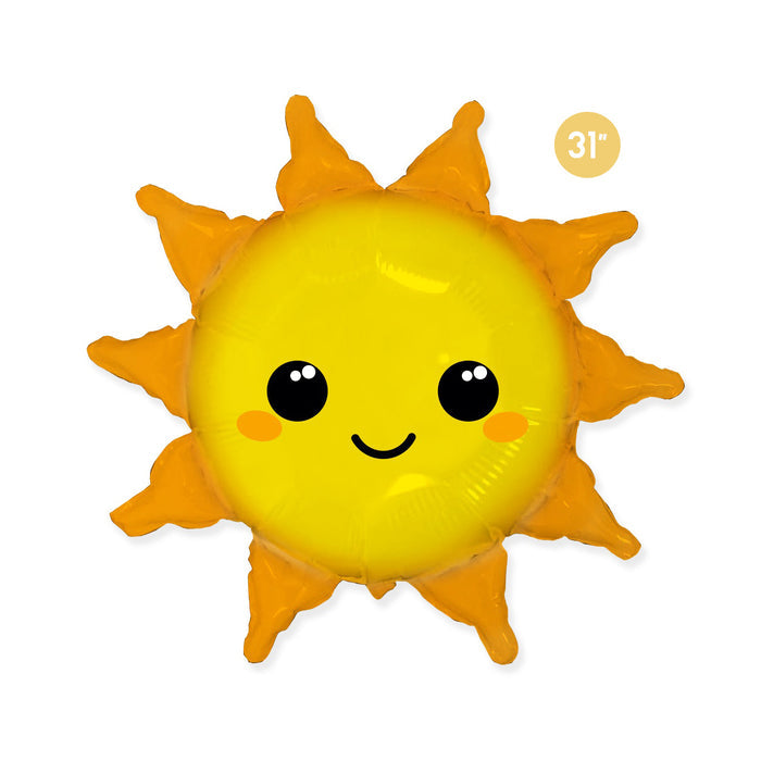 Cute Sun Foil Balloon 31-inch - Sunshine Rainbow Birthday Party Decorations, Kids Sun Balloon
