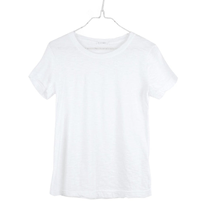 It Is Well Everyday Crewneck Tee in Salt, flat hanger shot on white background showing crisp white lightweight slub jersey with It Is Well label at crew neck, short sleeves with slight cuff, and relaxed full-length silhouette