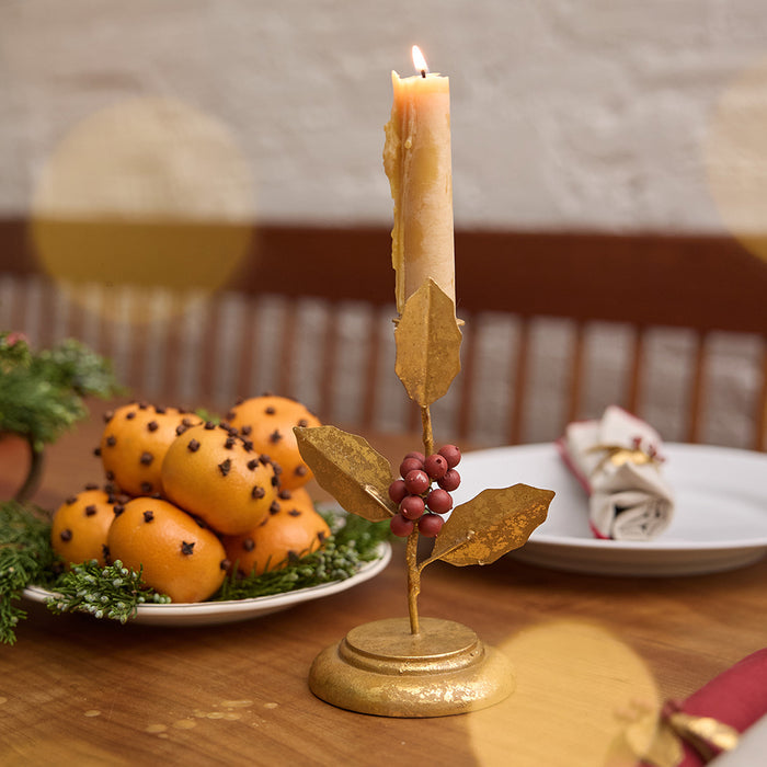 Holly Berry Metal Candlestick Holder
