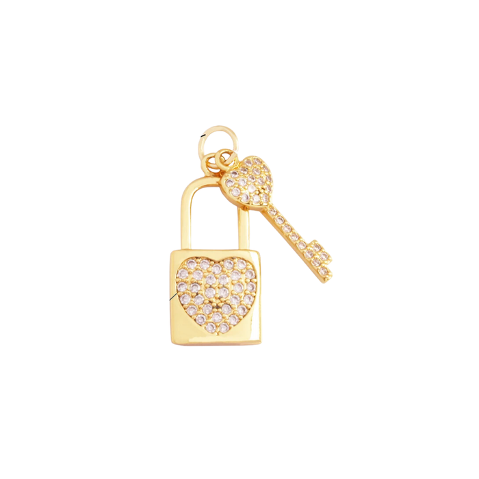 Gold pave lock and key charm for jewelry gift from Magnolias Home Decor