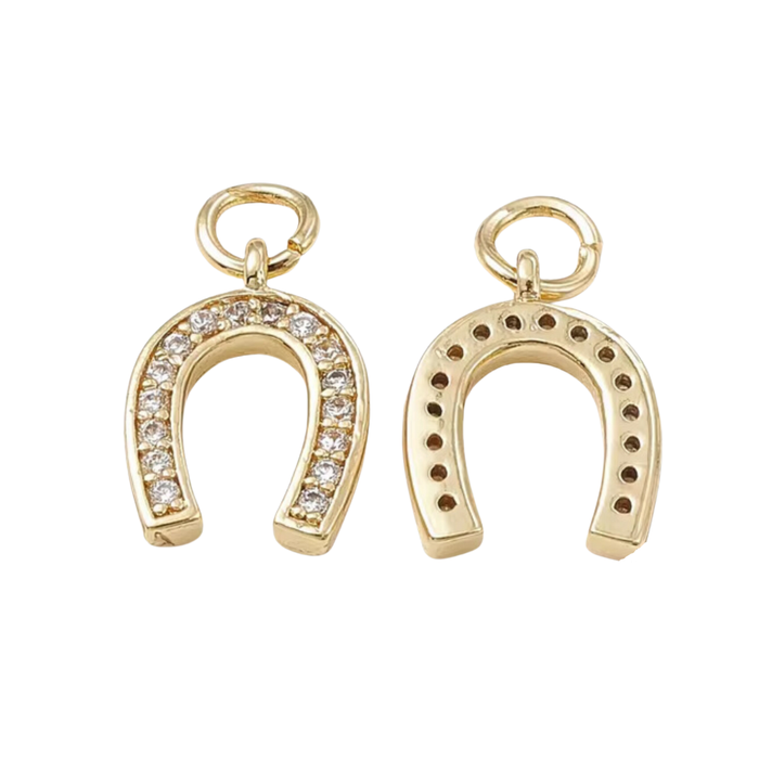 Gold pave horseshoe lucky charm for jewelry gift from Magnolias Home Decor