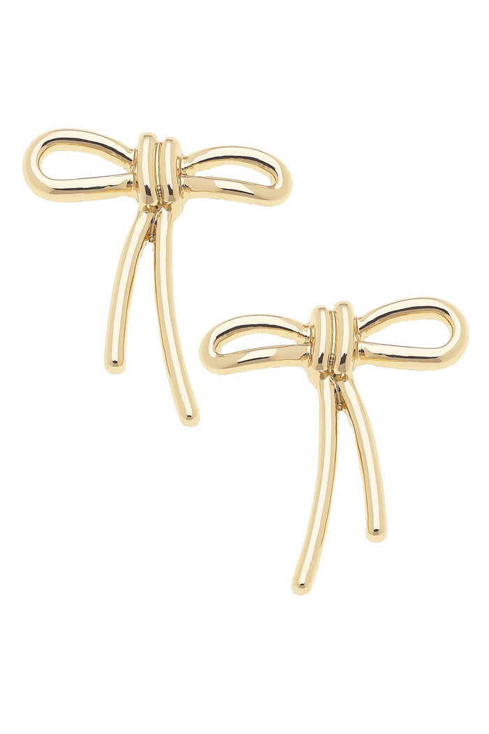 Gold lopsided bow Molly stud earrings for everyday gift from Magnolias Home Decor