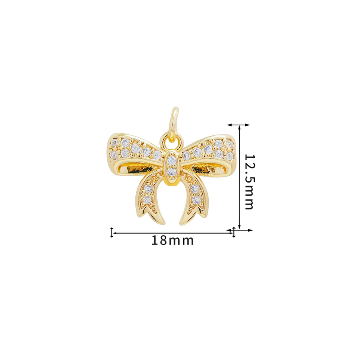 Gold petite fancy bow CZ pave charm for jewelry gift from Magnolias Home Decor