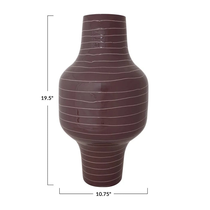 Plum Enameled Metal Indoor/Outdoor Organic Striped Vase