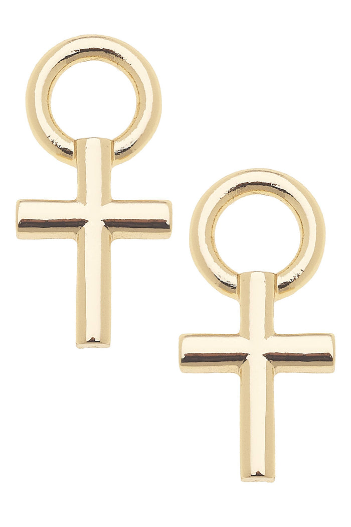 Gold cross huggie charm for jewelry gift from Magnolias Home Decor