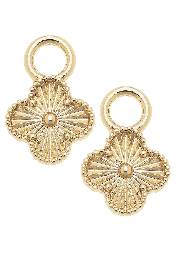 Gold fluted clover huggie charm for jewelry gift from Magnolias Home Decor