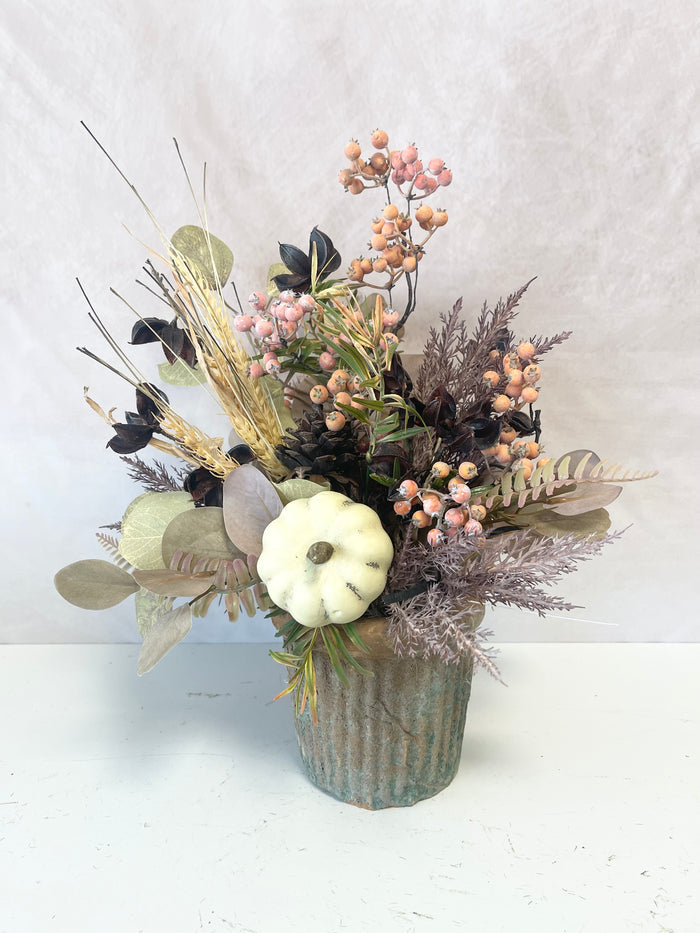 Silk floral rust orange autumn breeze centerpiece 16 inch handmade for farmhouse traditional fall home decor from Magnolias Home Decor