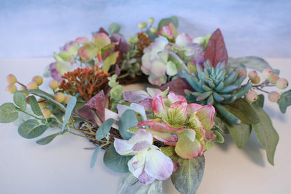 18" Hydrangea Succulent Candle Ring