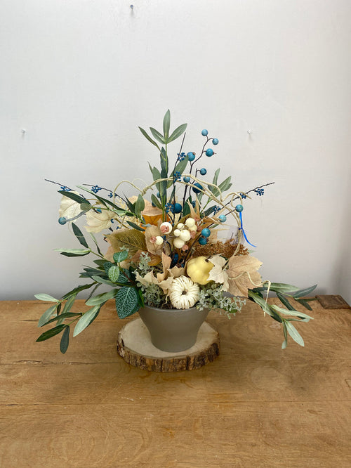 Silk floral rust orange autumn treasures centerpiece 19 inch handmade for farmhouse transitional fall home decor from Magnolias Home Decor