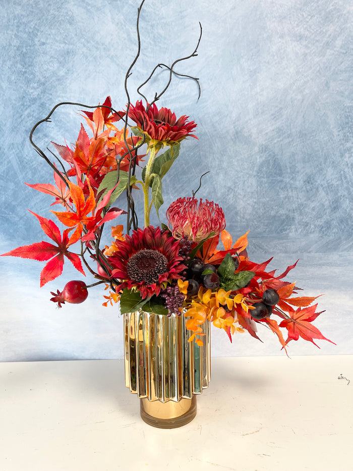 Silk floral mixed autumn beauty centerpiece 24 inch handmade for farmhouse traditional fall home decor from Magnolias Home Decor