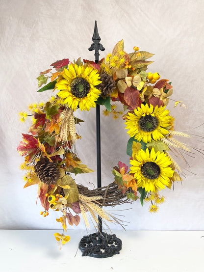 Silk floral rust orange fall garden wreath 26 inch handmade outdoor safe for farmhouse traditional fall home decor from Magnolias Home Decor
