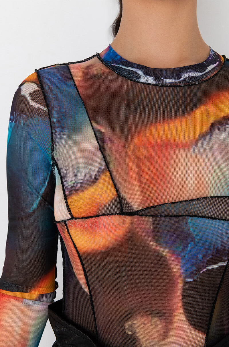 3 SWIRL MESH LONG BODYSUIT