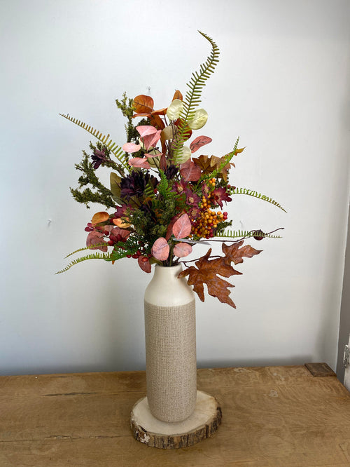 Silk floral orange burgundy crisp and spicy drop-in 32 inch handmade for farmhouse traditional fall home decor from Magnolias Home Decor
