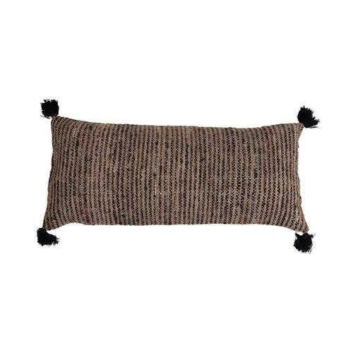 36" x 16" Woven Cotton Striped Lumbar Pillow with Chambray Back & Tassels