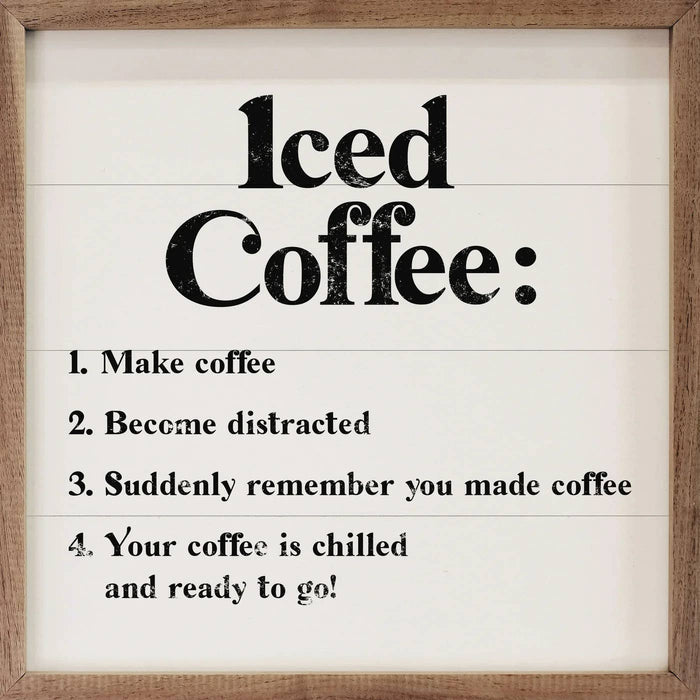 4" Iced Coffee Recipe White Wood Art