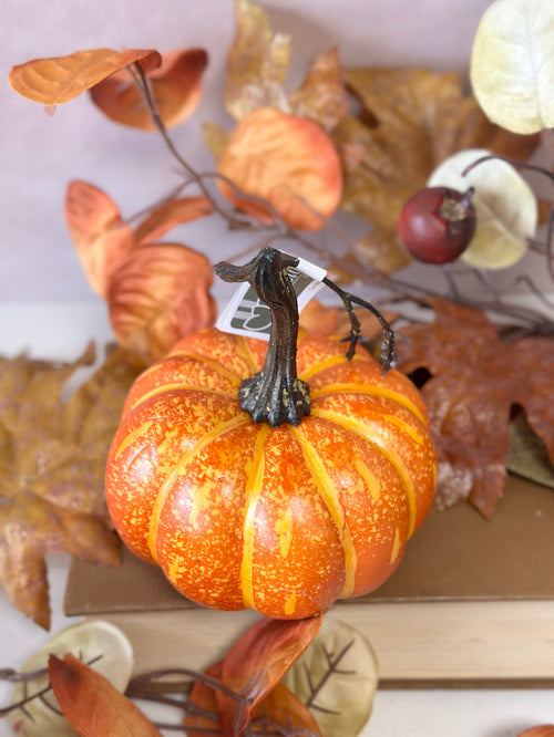 Faux orange autumn vibes pumpkin 5 inch for farmhouse traditional fall home decor from Magnolias Home Decor