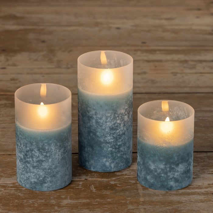 6" Blue Frosted Glass 3D Flame Candle