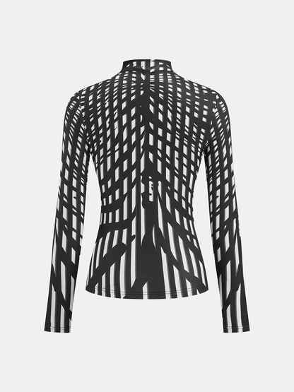 Geometric Print Mock Neck Long-Sleeve Top