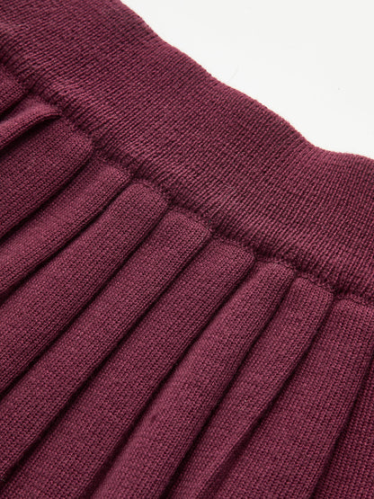 Half-Zip Knit Top & Pleated Skirt Set