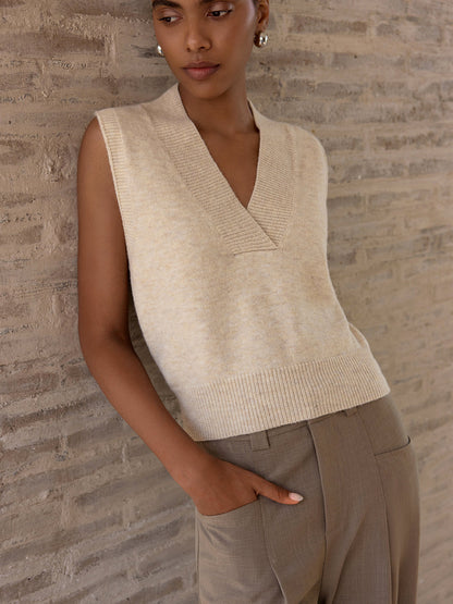 Wool-Blend V-Neck Sleeveless Knit Vest