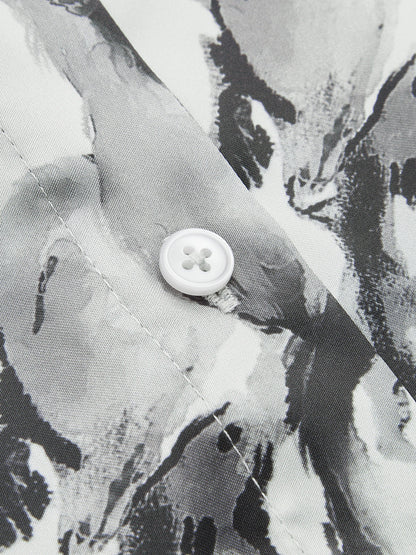 Horse Print Satin Knot-Front Long Sleeve Shirt