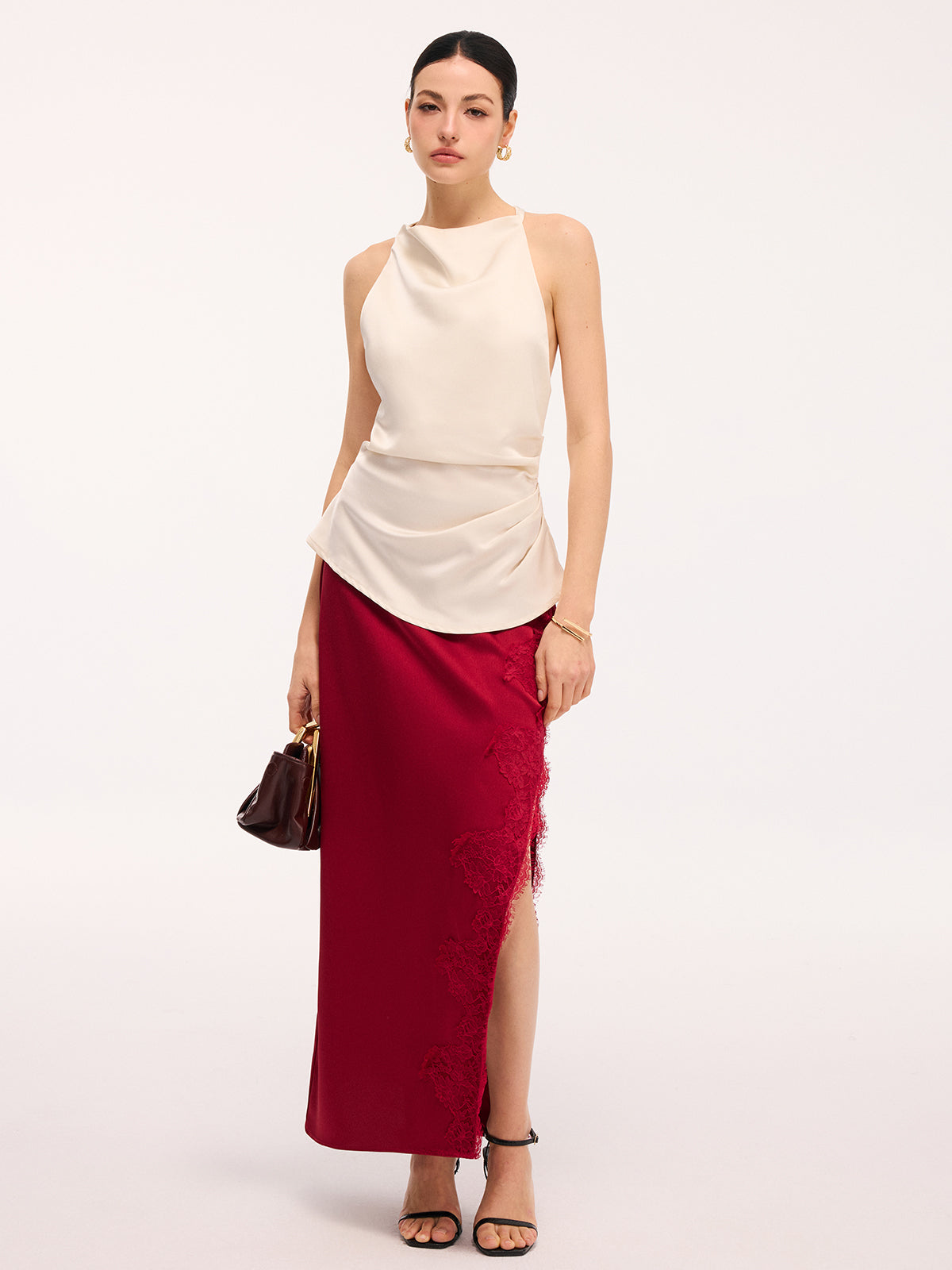 Braided Back Detail Satin Halter Top