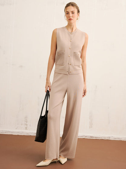 Knit Vest & Wide-Leg Pants Set