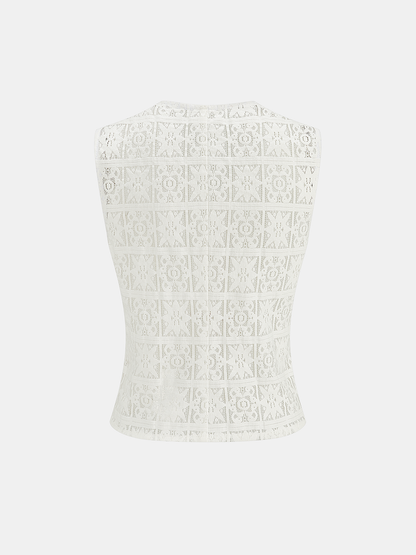 Lace V-Neck Buttoned Vest