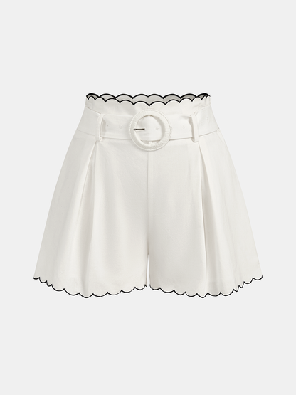 Cotton Scallop Trim Shirt & Shorts Set