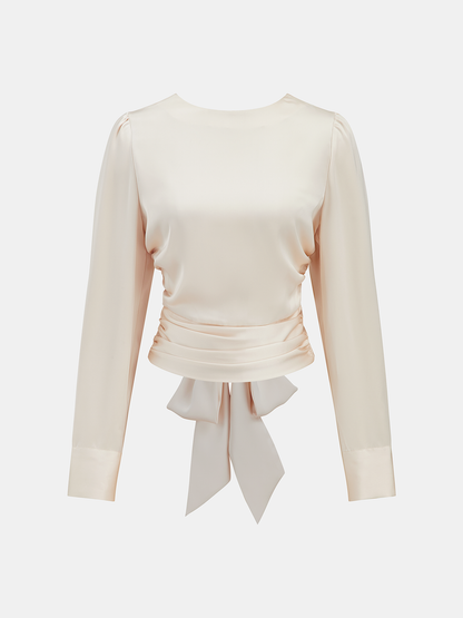 Backless Satin Long-Sleeve Blouse