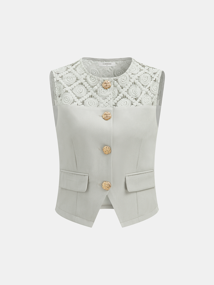 Lace Spliced Vest & Wide Leg Pants Set