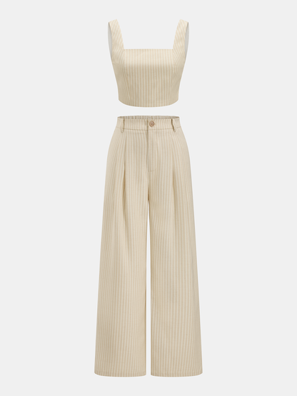 Linen-Blend Striped Crop Top & Pants Set