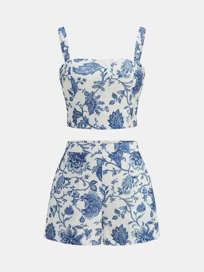 Floral Print Cropped Cami Top & Shorts Set