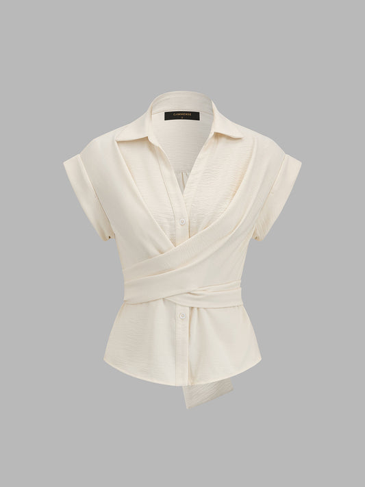 Tie-Back Cap Sleeve Textured Blouse