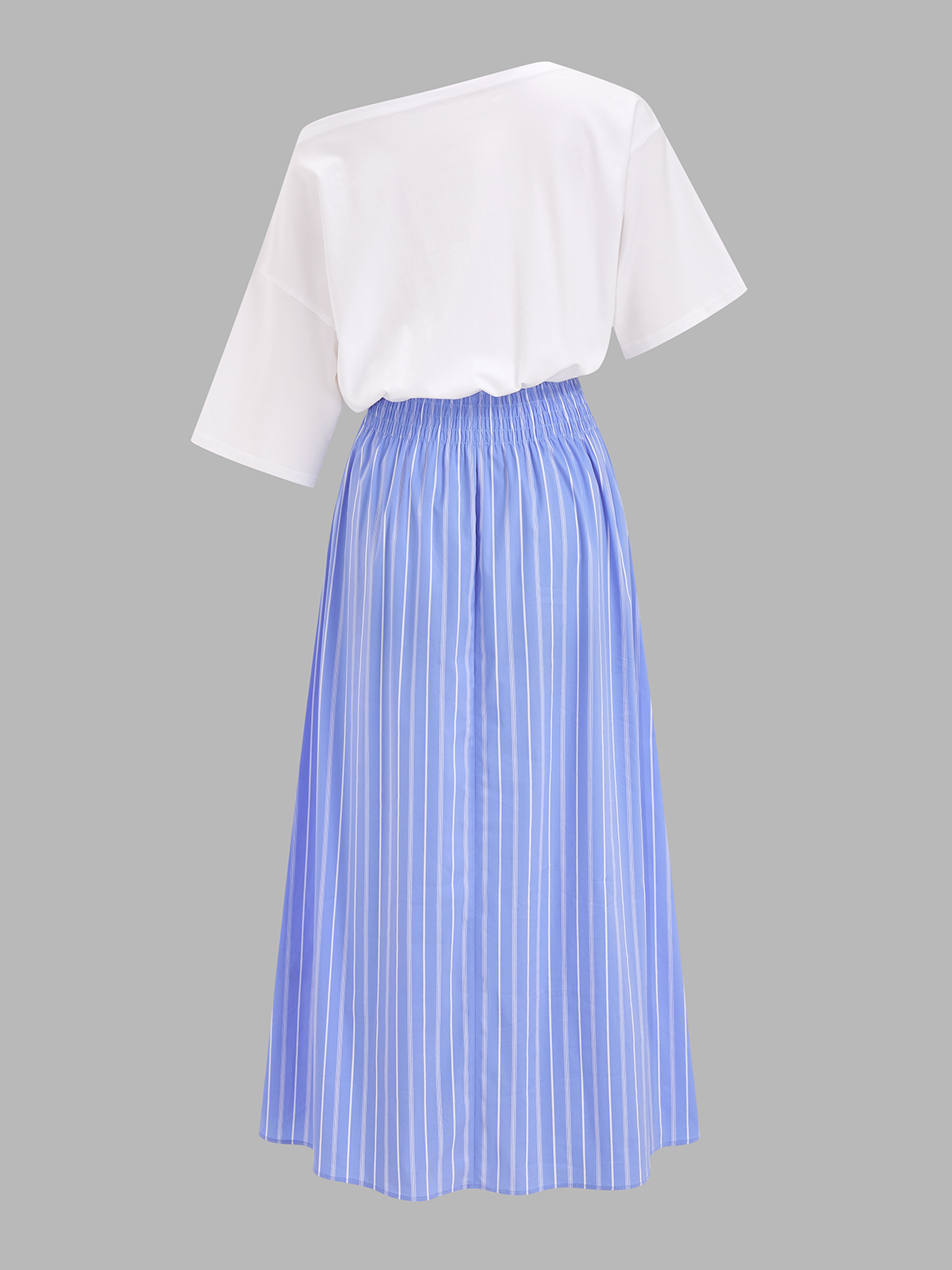 Color Block Off-Shoulder Striped Midi Dress