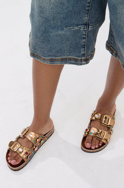 AKIRA BAYLEAVES BRONZE SLIP ON FLAT SANDAL