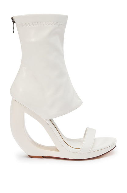 AKIRA GOLD DUMISANI WHITE WEDGE OPEN TOE BOOTIE