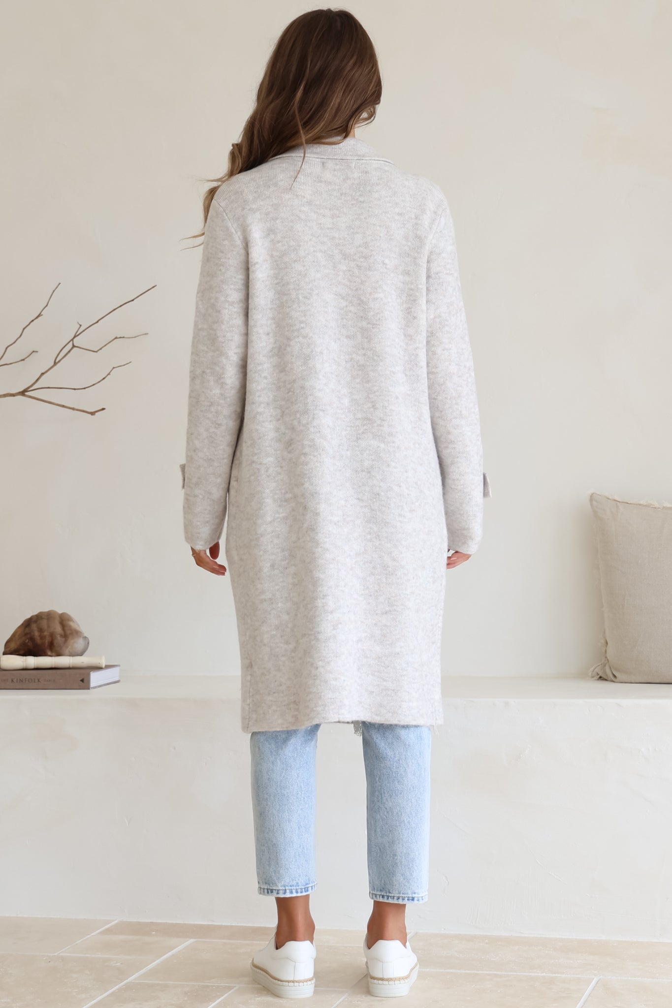 Griffin Cardigan - Collared Button Closure Coatigan with Pockets in Grey