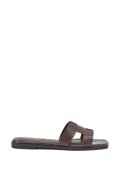AKIRA HOWDY BROWN CROC SLIP ON FLAT SANDAL