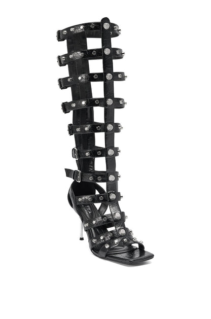 AKIRA GOLD HARDWARE EMBELLISHED BLACK GLADIATOR SANDAL