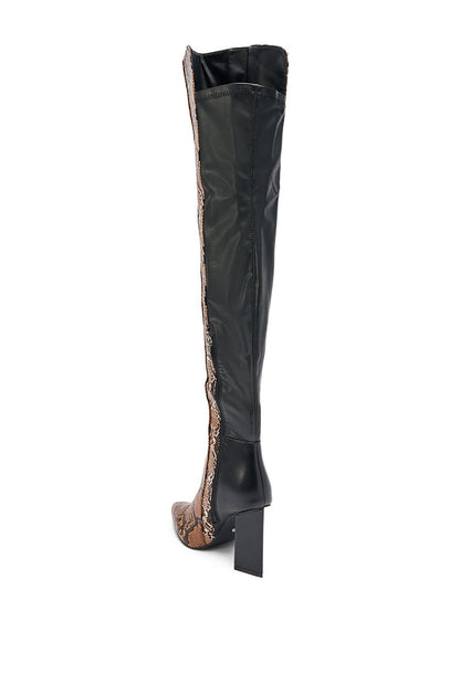 AKIRA GOLD NOAMI MULTI SNAKE PRINT CHUNKY HEEL BOOT