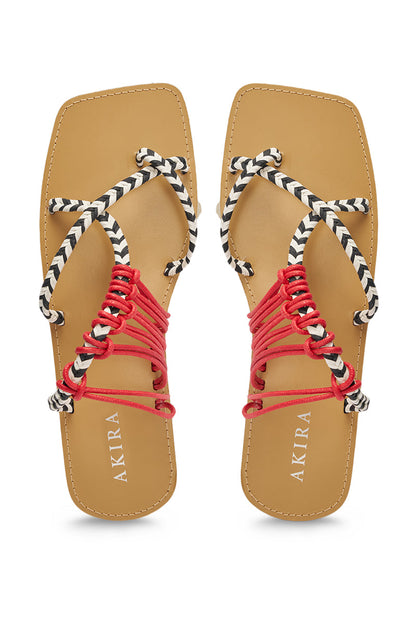 AKIRA SANSANVI RED MULTI ROPE FLAT SANDAL