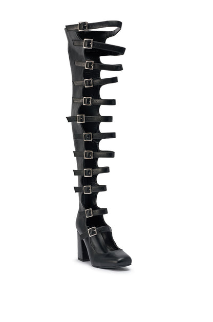 AKIRA GOLD YVETTE BLACK OVER THE KNEE MARY JANE BOOT