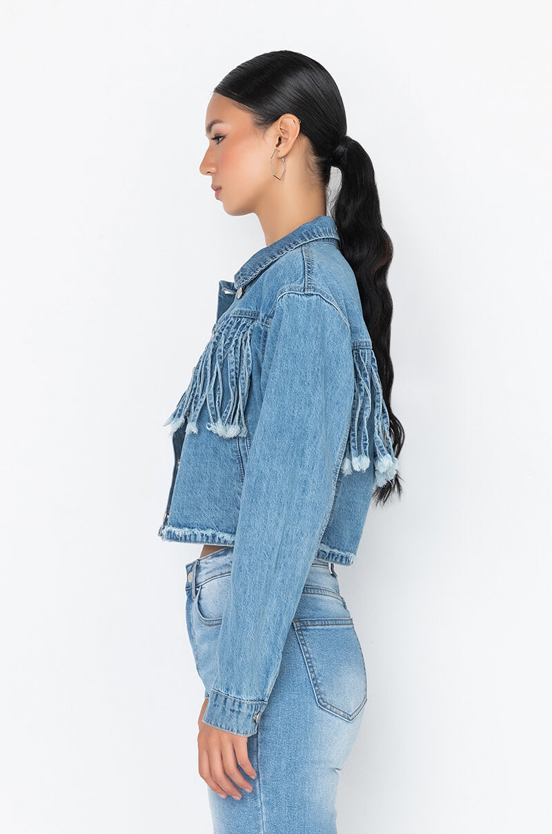 A LITTLE BIT COUNTRY DENIM FRINGE JACKET