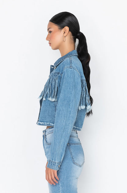 A LITTLE BIT COUNTRY DENIM FRINGE JACKET
