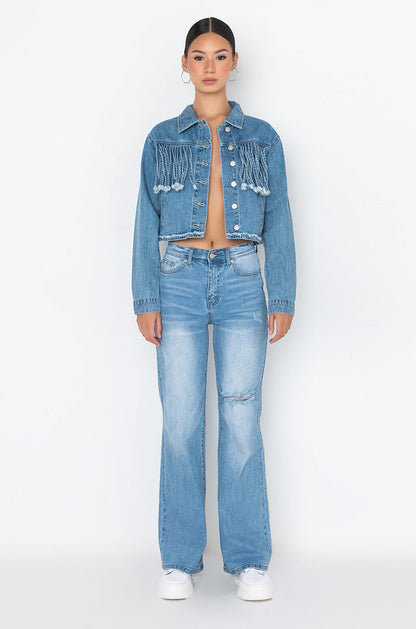 A LITTLE BIT COUNTRY DENIM FRINGE JACKET
