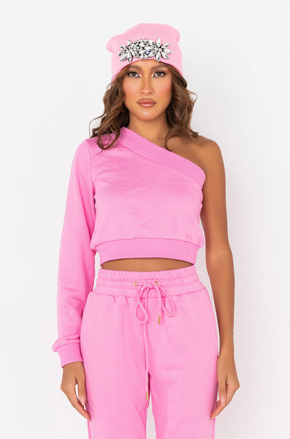 A MOMENT APART OFF THE SHOULDER SWEATSHIRT PINK