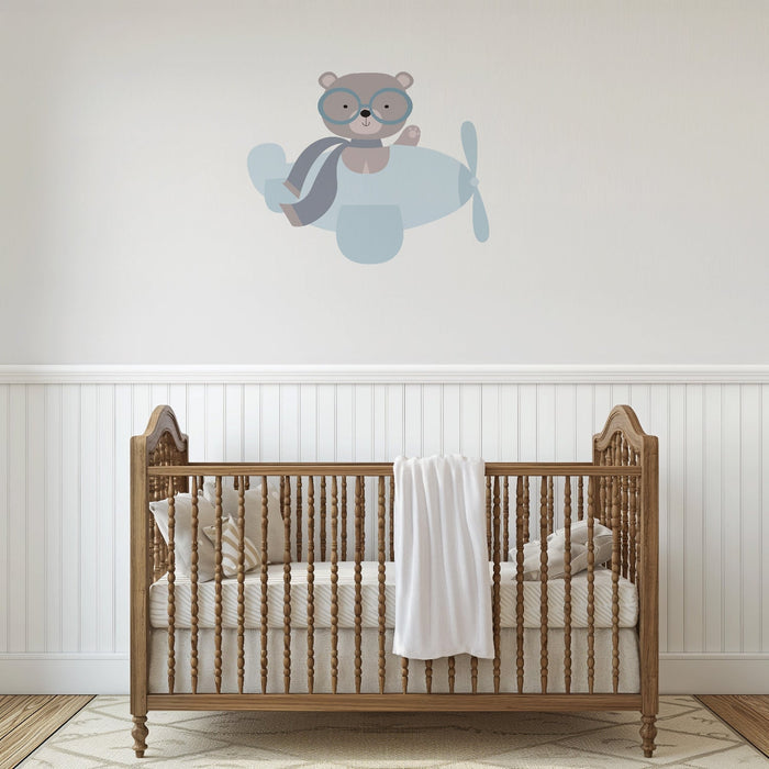 Kids Wall Decals Transportation Airplane Blue Cute Bear, Kids Wall Stickers, Childrens Wall Decals, Peel and Stick Wall Decals, Removable Wall Decals, Wall Decal for Kids Room, Nursery Wall Decals, Kids Room Wall Decor, Wall Stickers for Kids, Vinyl Wall Decals | Pippa + June