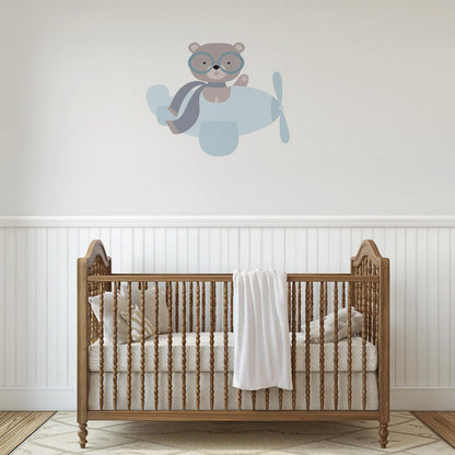 Kids Wall Decals Transportation Airplane Blue Cute Bear, Kids Wall Stickers, Childrens Wall Decals, Peel and Stick Wall Decals, Removable Wall Decals, Wall Decal for Kids Room, Nursery Wall Decals, Kids Room Wall Decor, Wall Stickers for Kids, Vinyl Wall Decals | Pippa + June